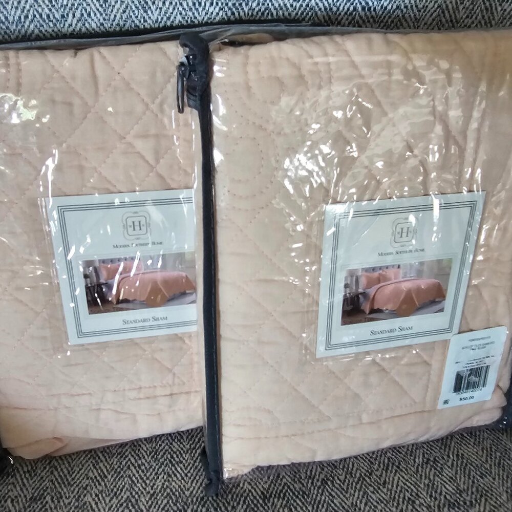 2 Pale Pink Modern Southern Home Pillow Shams NEW - Shabby Chic - Country Style